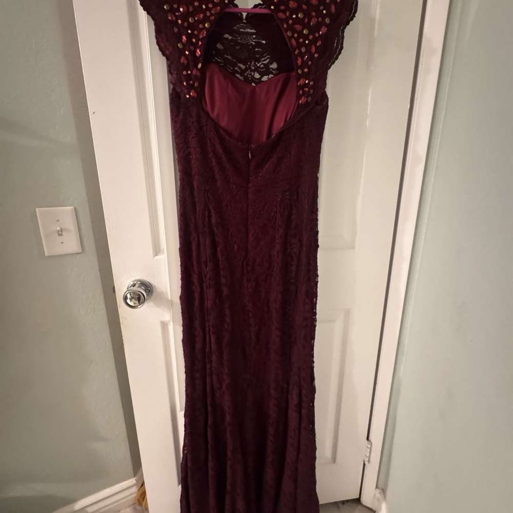 Night Way Collections Burgundy Lace Wedding Dress - Picture 7 of 9